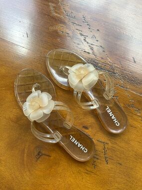 CHANEL Transparent Orange Jelly Sandals